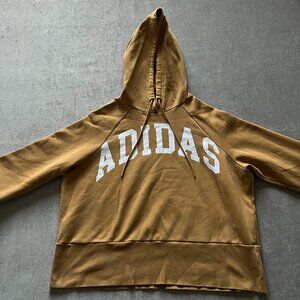 Adidas Crop Top Hoodie Women Medium Tan Pullover Sweatshirt Logo Activewear